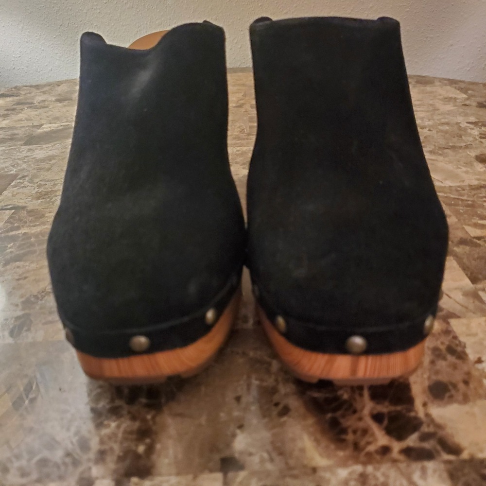Kork Ease sz 10M black Suede Leather Clogs Studded faux Wood chunky heels retro - Picture 2 of 14